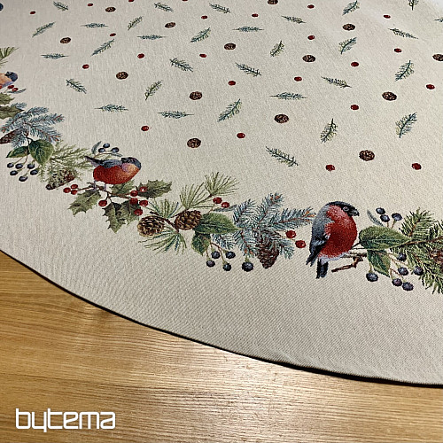 Vianočný gobelínový obrus okrúhly ZIMNÝ VTÁČIK