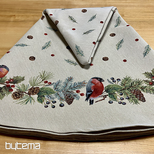 Vianočný gobelínový obrus okrúhly ZIMNÝ VTÁČIK