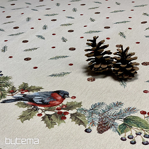 Vianočný gobelínový obrus okrúhly ZIMNÝ VTÁČIK