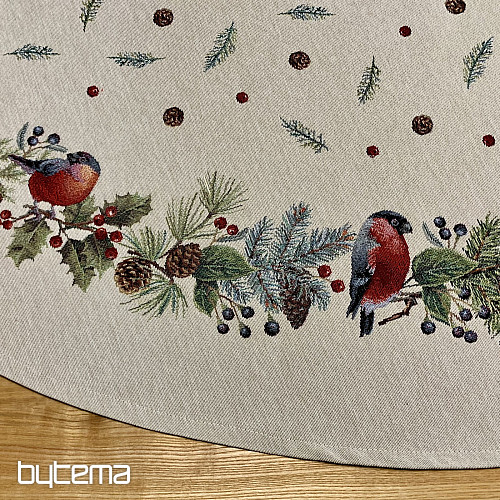 Vianočný gobelínový obrus okrúhly ZIMNÝ VTÁČIK