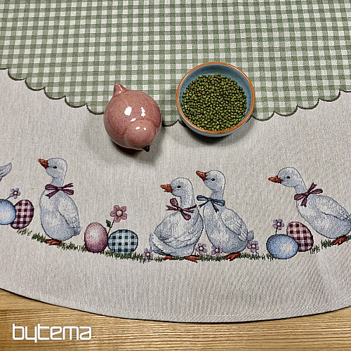 Gobelínový obrus okrúhly HUSIČKY ZELENÉ KÁRO