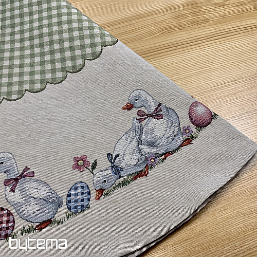 Gobelínový obrus okrúhly HUSIČKY ZELENÉ KÁRO