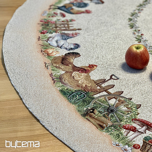 Gobelínový obrus okrúhly KOHÚT PRI PLOTE