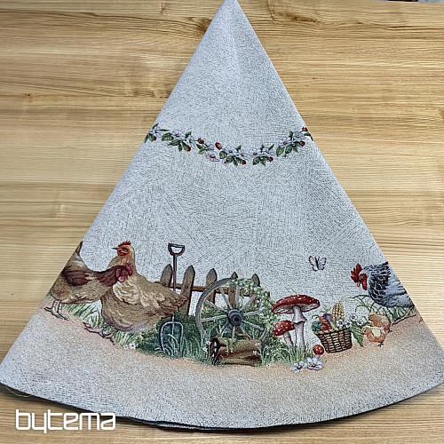 Gobelínový obrus okrúhly KOHÚT PRI PLOTE