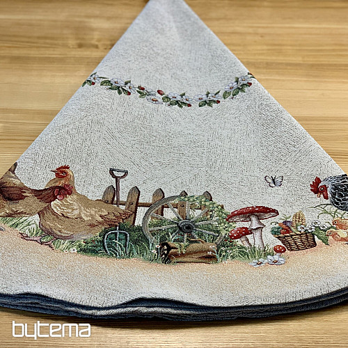 Gobelínový obrus okrúhly KOHÚT PRI PLOTE