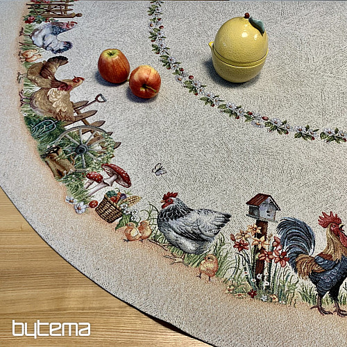 Gobelínový obrus okrúhly KOHÚT PRI PLOTE