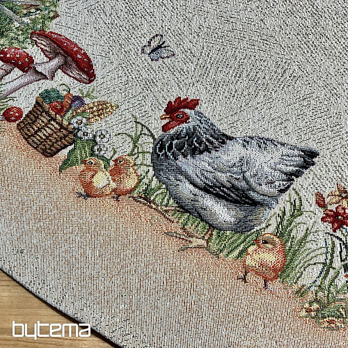 Gobelínový obrus okrúhly KOHÚT PRI PLOTE