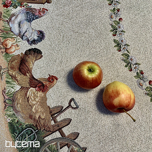 Gobelínový obrus okrúhly KOHÚT PRI PLOTE