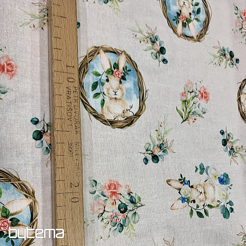 Dekoračná látka VEĽKONOCIA ZAJAČICA s ruží