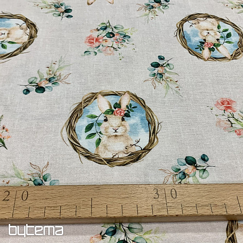 Dekoračná látka VEĽKONOCIA ZAJAČICA s ruží