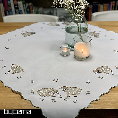 Vyšívaný obrus a šál VEĽKONOČNÉ OVEČKY