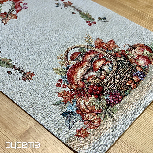 Gobelínový obrus a šál HUBY V KOŠÍKU