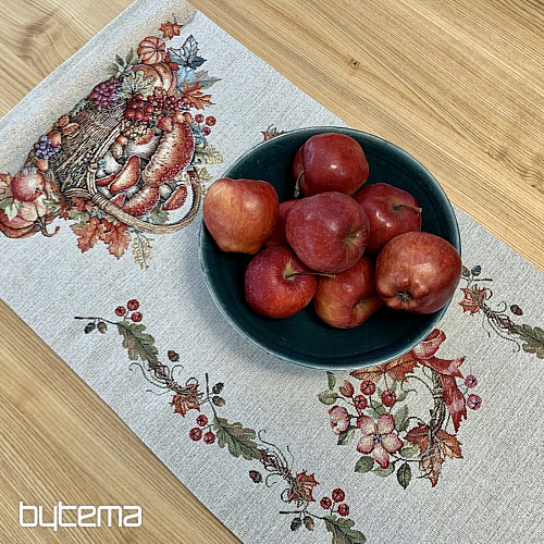 Gobelínový obrus a šál HUBY V KOŠÍKU