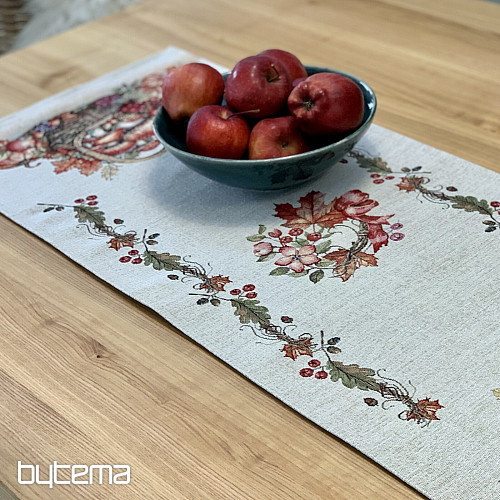 Gobelínový obrus a šál HUBY V KOŠÍKU