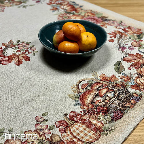 Gobelínový obrus a šál HUBY V KOŠÍKU