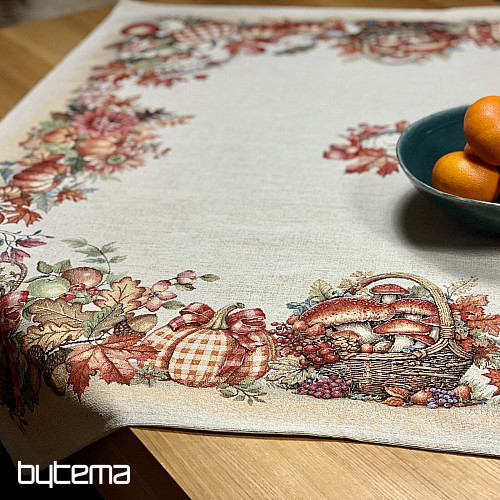 Gobelínový obrus a šál HUBY V KOŠÍKU