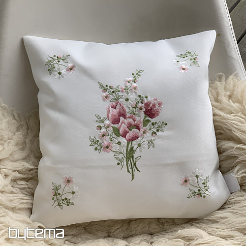 Vyšívaný dekoračný povlak KYTICE S TULIPÁNMI