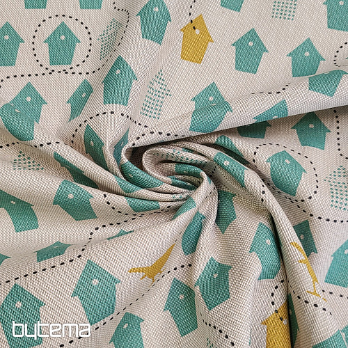 Bavlnená látka Vtáčie Budky