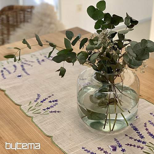 Vyšívaný ubrus a šál LEVANDULE