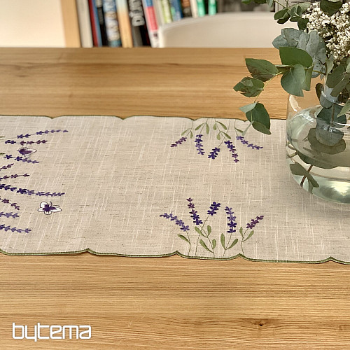 Vyšívaný ubrus a šál LEVANDULE