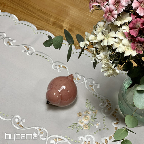 Obrus a šál KVETY Marhuľové vyšívaný