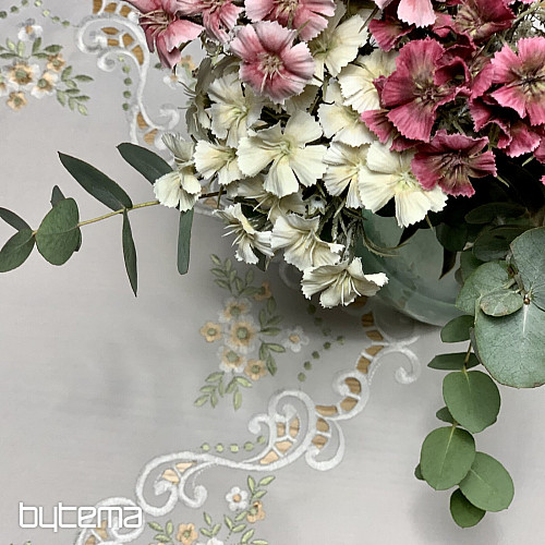 Obrus a šál KVETY Marhuľové vyšívaný