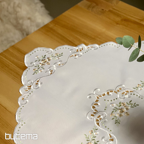 Obrus a šál KVETY Marhuľové vyšívaný