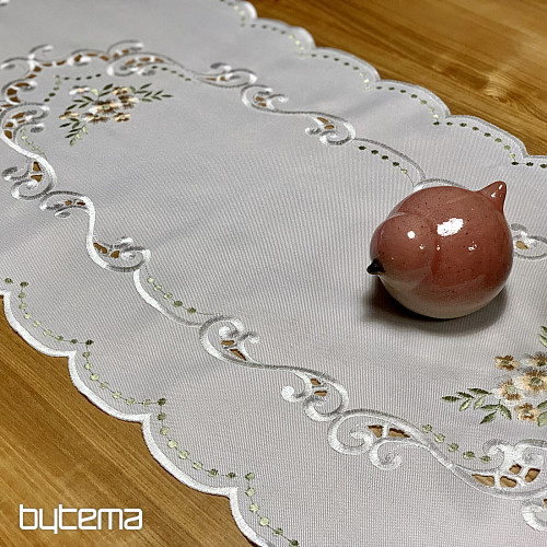 Obrus a šál KVETY Marhuľové vyšívaný