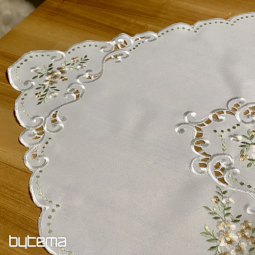 Obrus a šál KVETY Marhuľové vyšívaný