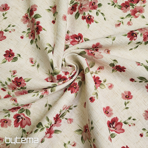 Dekoračná látka KVETY LINO červená