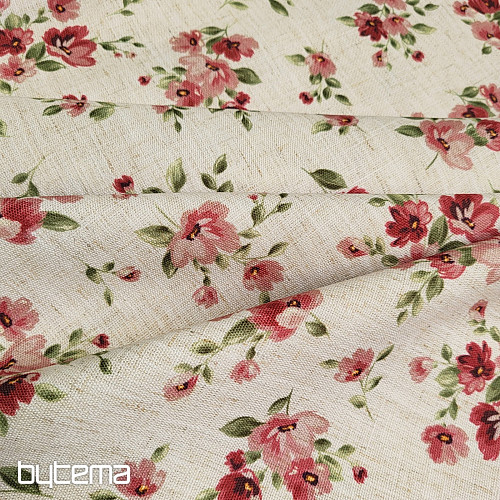 Dekoračná látka KVETY LINO červená