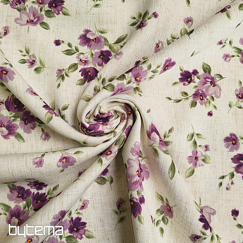 Dekoračná látka KVETY LINO fialová