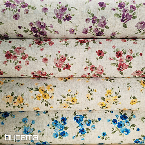 Dekoračná látka KVETY LINO modrá