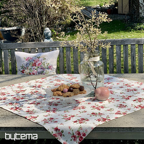 Obrus a šál KVETY LINO červená