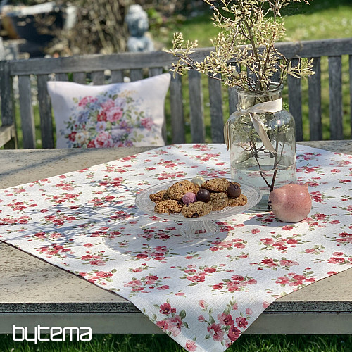 Obrus a šál KVETY LINO červená