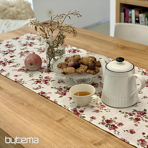 Obrus a šál KVETY LINO červená