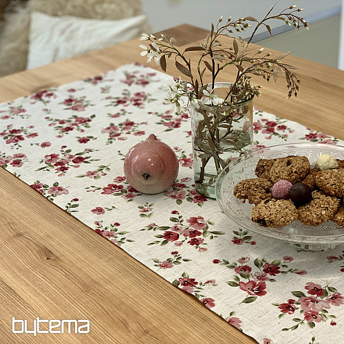 Obrus a šál KVETY LINO červená