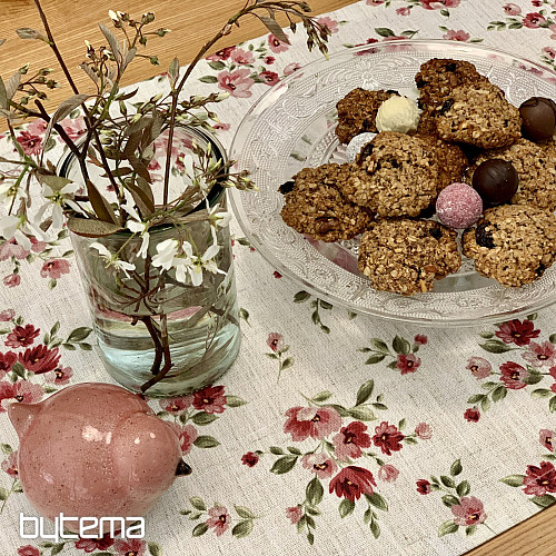 Obrus a šál KVETY LINO červená