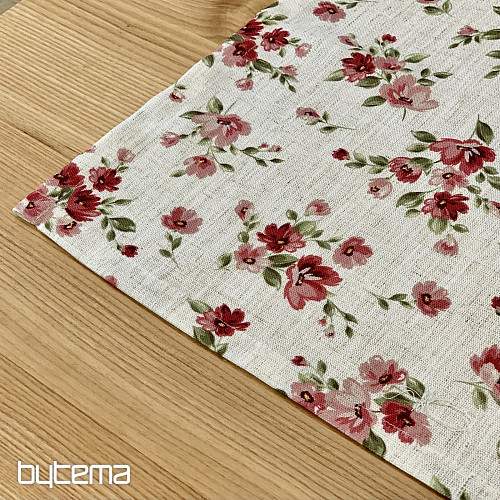 Obrus a šál KVETY LINO červená