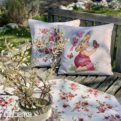 Obrus a šál KVETY LINO červená