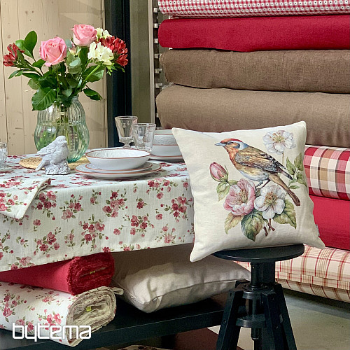 Obrus a šál KVETY LINO červená