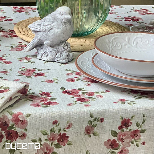 Obrus a šál KVETY LINO červená