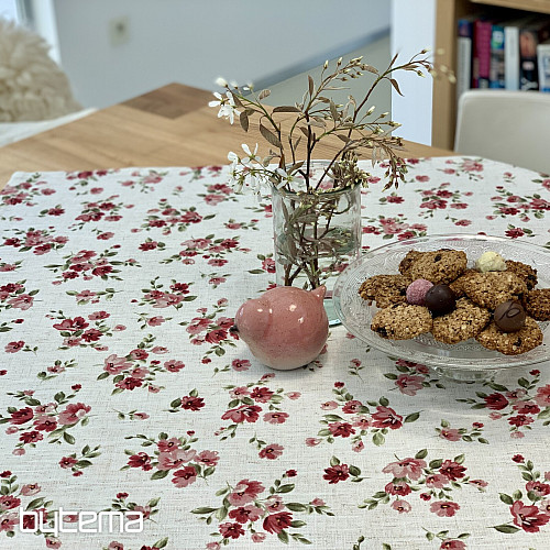 Obrus a šál KVETY LINO červená