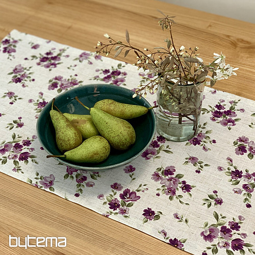 Obrus a šál KVETY LINO fialová