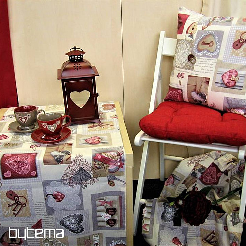 Dekoračná látka SRDCE SHABBY bordo