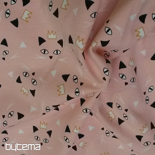 Bavlnený úplet potlač MAČKA MAOUCHA pink