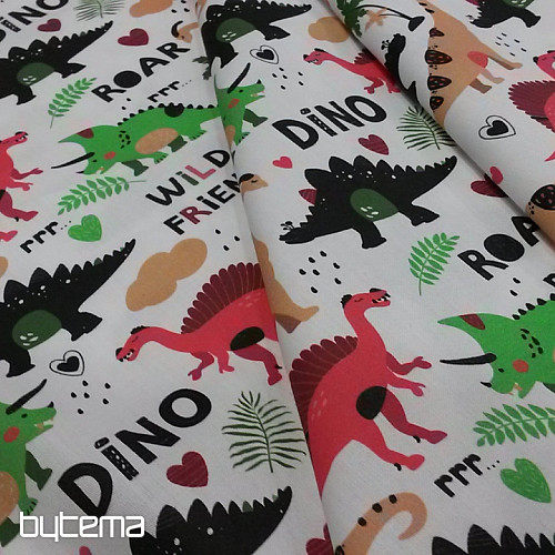 Detský bavlnený satén DINOSAURI digitálna potlač
