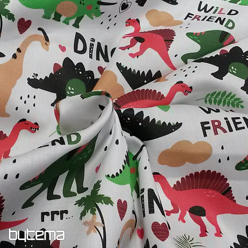 Detský bavlnený satén DINOSAURI digitálna potlač