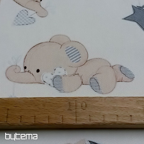 Detská dekoračná látka SLONI smotanová