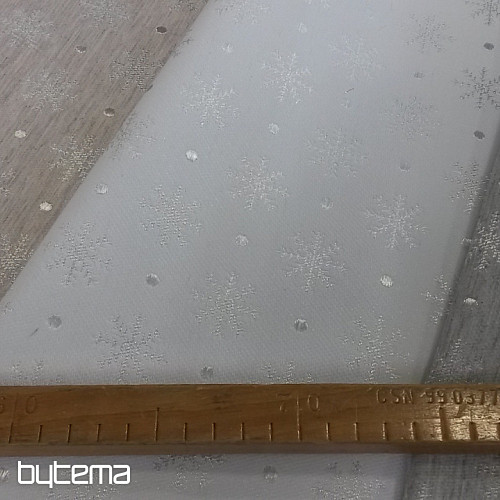 Vianočná dekoračná látka na obrusy Vločka šedá 081 šírka 280